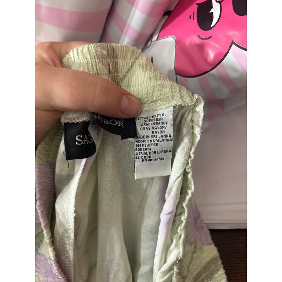 Vintage Maxi Skirt Large Green Purple Pastel Floral Elastic Waist Pull On - Picture 9 of 10